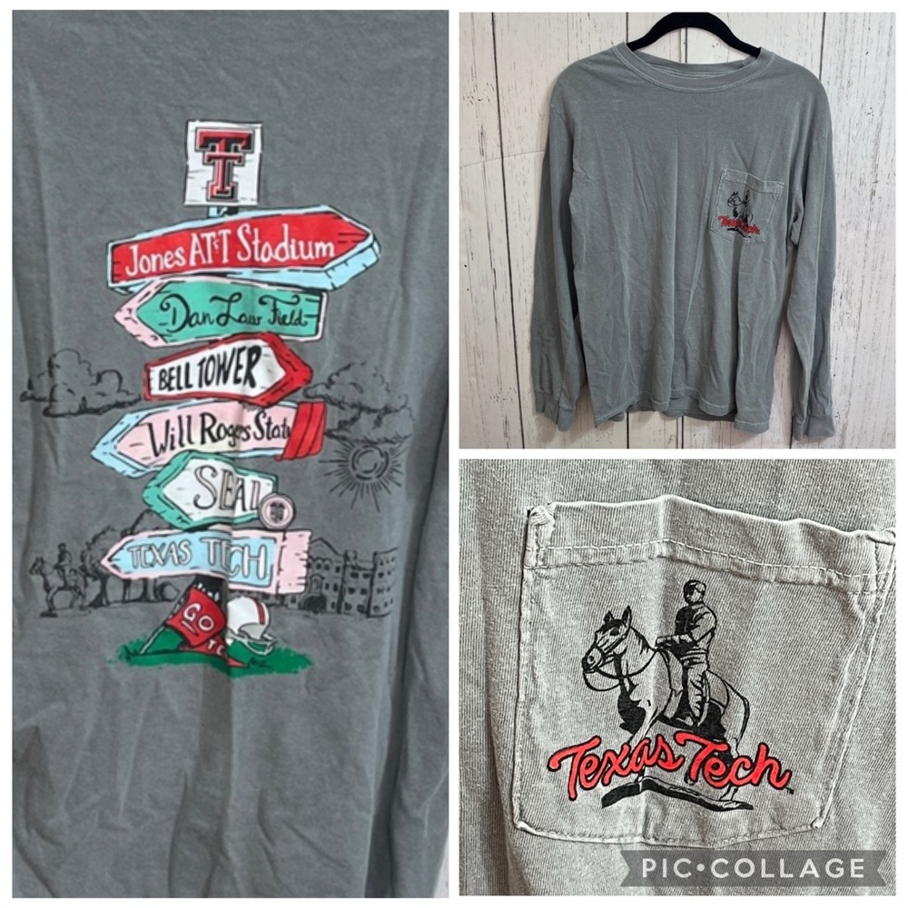 Texas Tech Gray Ling sleeves Pocket Comfort Colors Gray T-Shirt Size Small